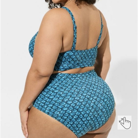 High Waist Smooth Swim Bottom mermaid scale plus size 3x Teal - Picture 3 of 8